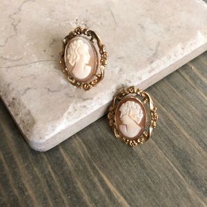 Vintage 12k Gold Plated Cameo Earrings